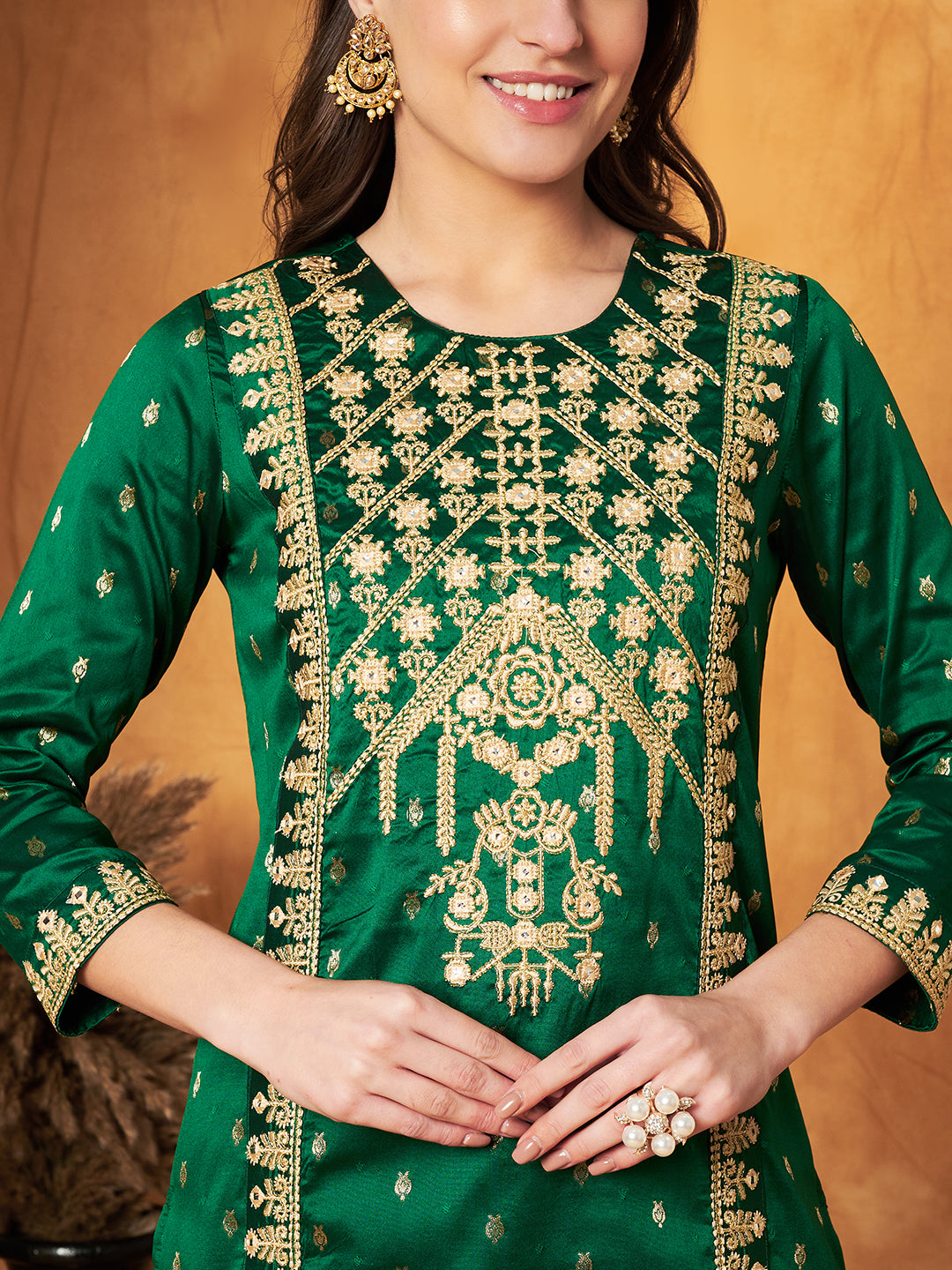 Elegant Green Kurta with Pant & Dupatta Set