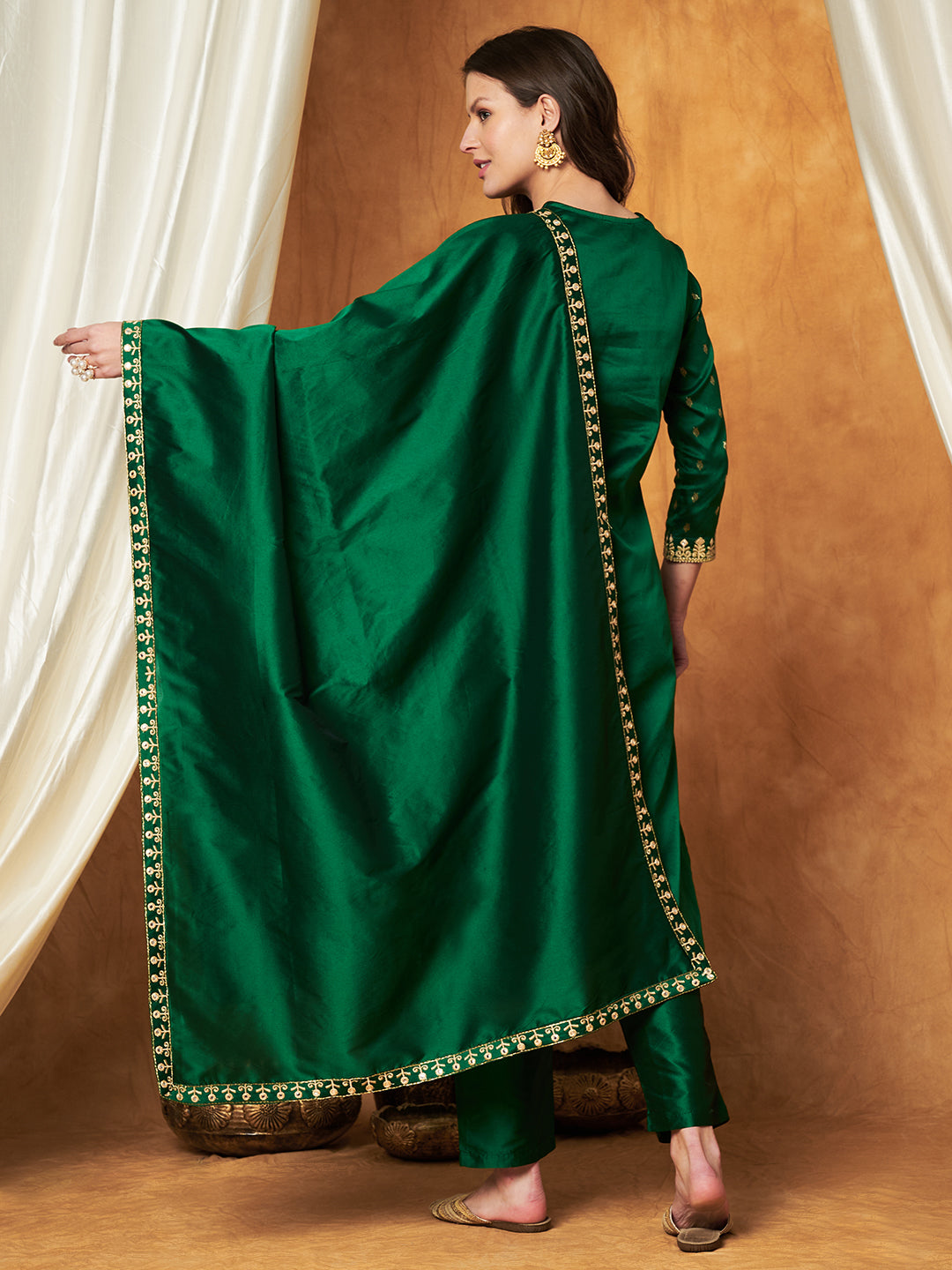 Elegant Green Kurta with Pant & Dupatta Set