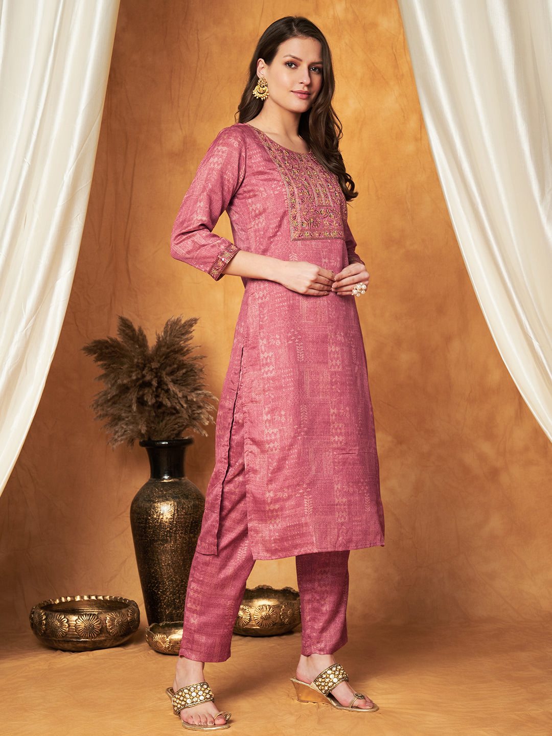 Embroidered Kurta with Pant & Dupatta Set
