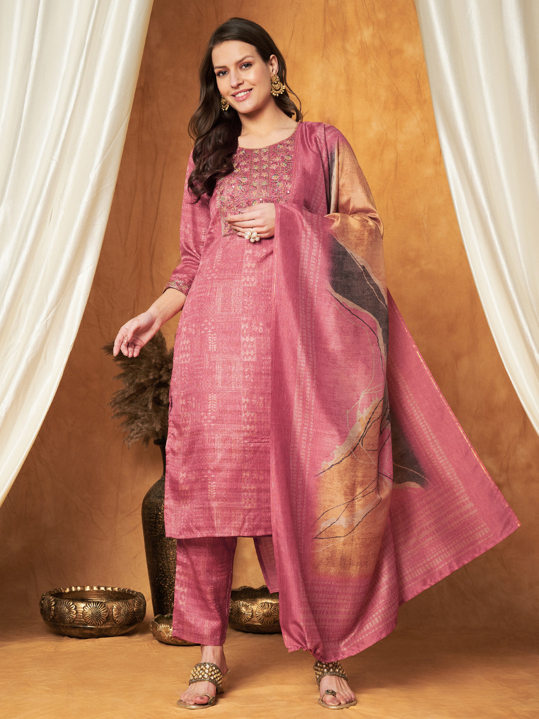 Embroidered Kurta with Pant & Dupatta Set