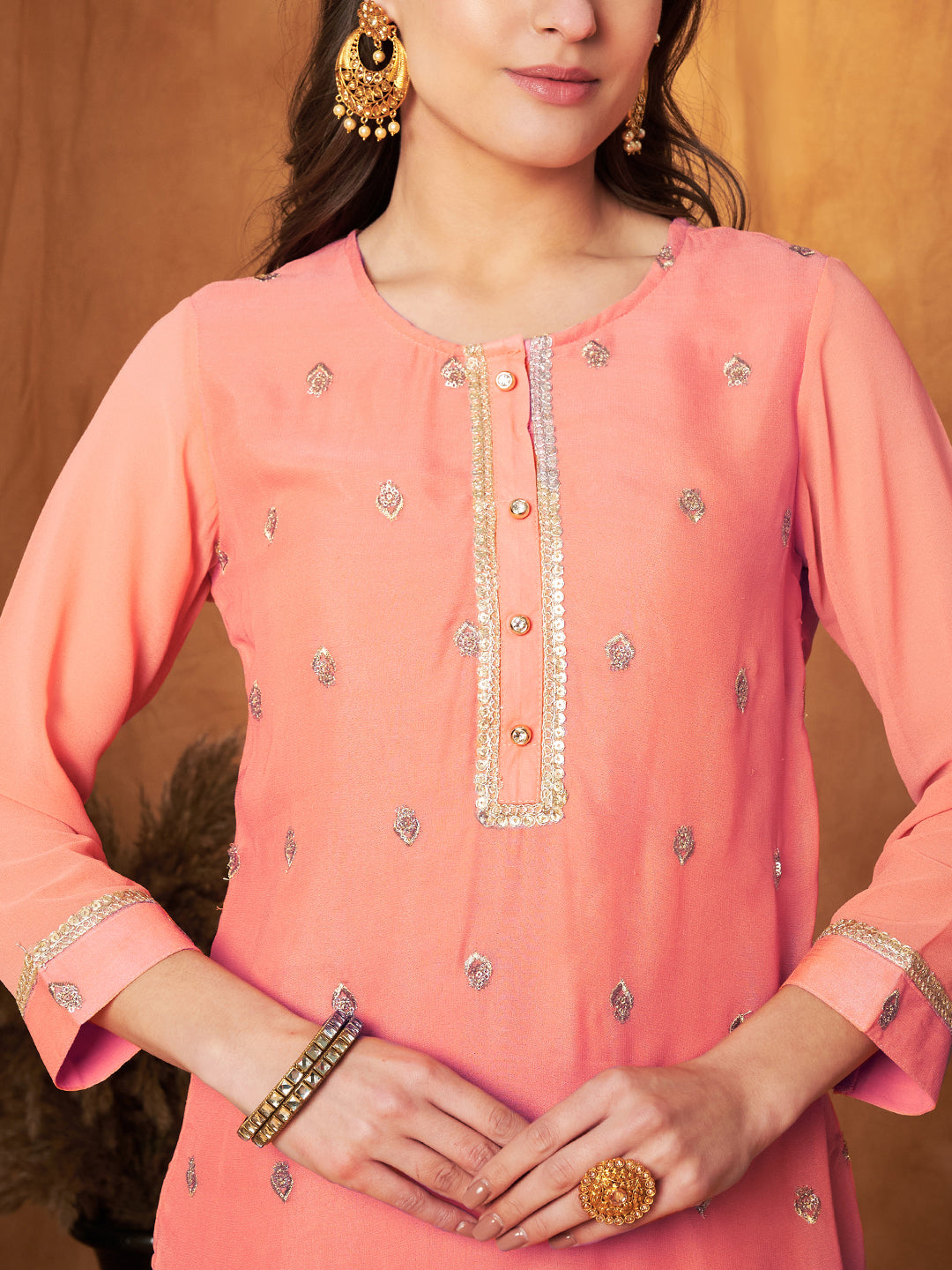 Embroidered Sharara Set with Kurta & Dupatta