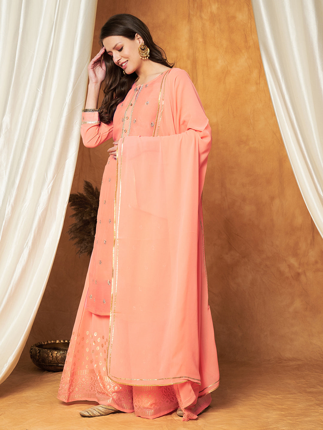 Embroidered Sharara Set with Kurta & Dupatta