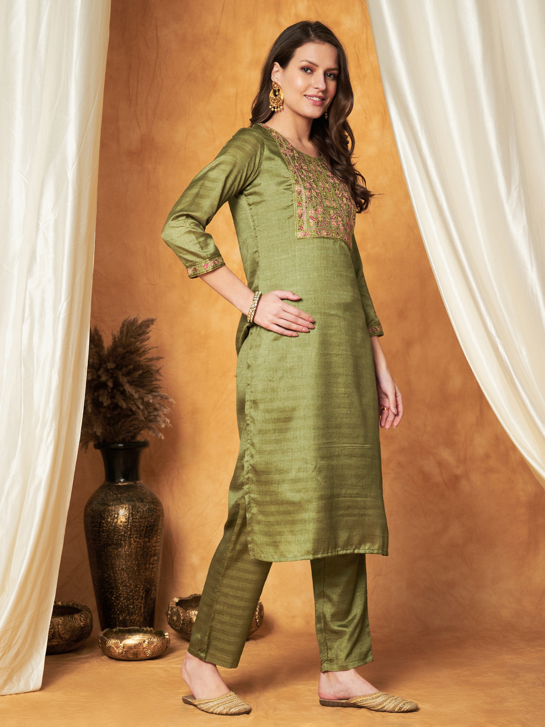 Embroidered Kurta with Pant & Dupatta Set