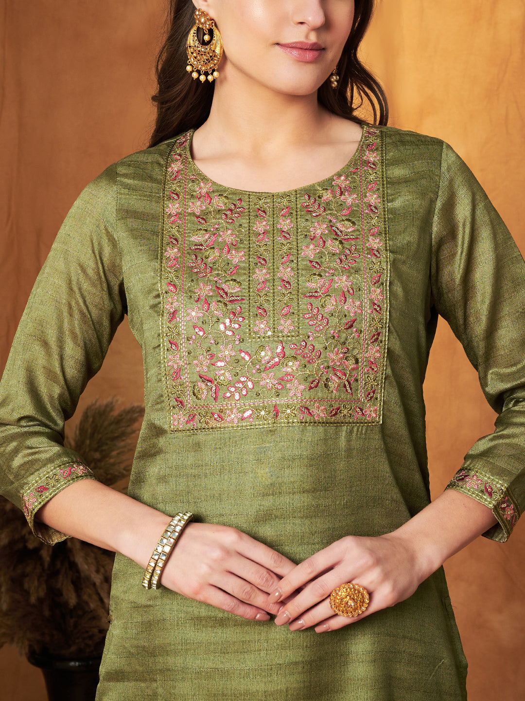 Embroidered Kurta with Pant & Dupatta Set