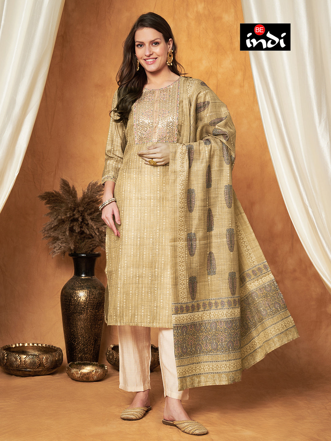 Embroidered Kurta with Pant & Dupatta Set