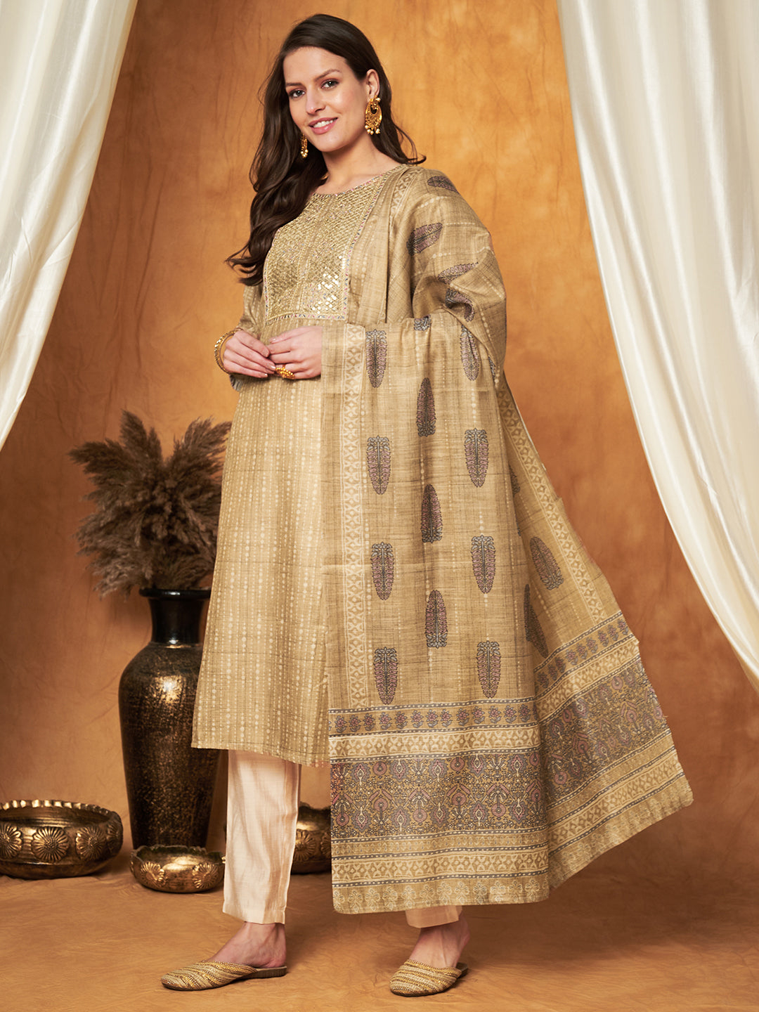 Embroidered Kurta with Pant & Dupatta Set