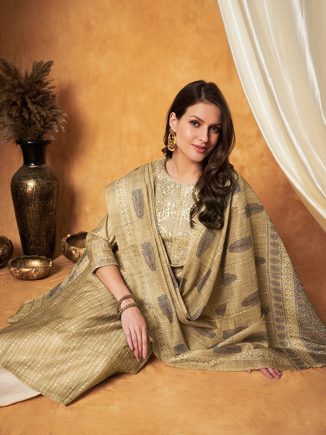 Embroidered Kurta with Pant & Dupatta Set