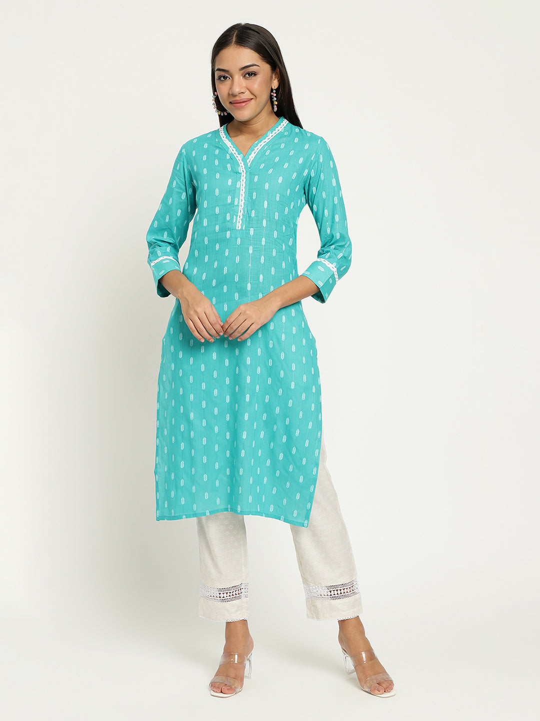 Women Turquoise Blue Dobby Kurta