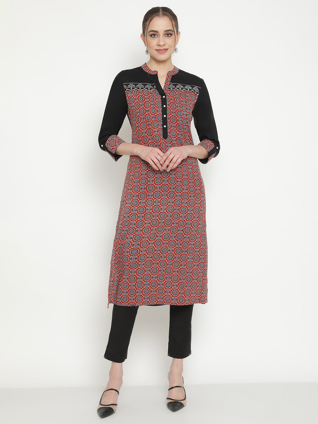 Black Ajrak Printed Kurta.