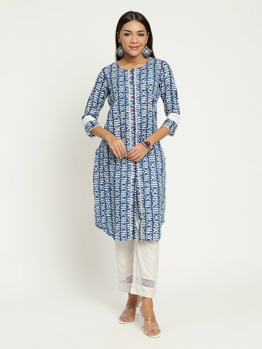 Women Blue Block Printed Kurta