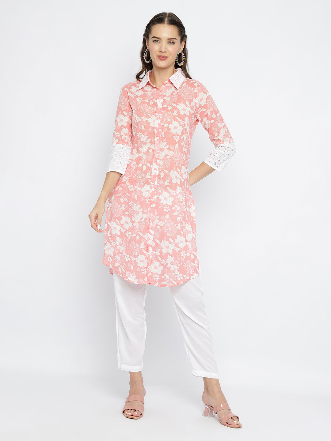 Women Coral Floral Printed Pathani Kurta.