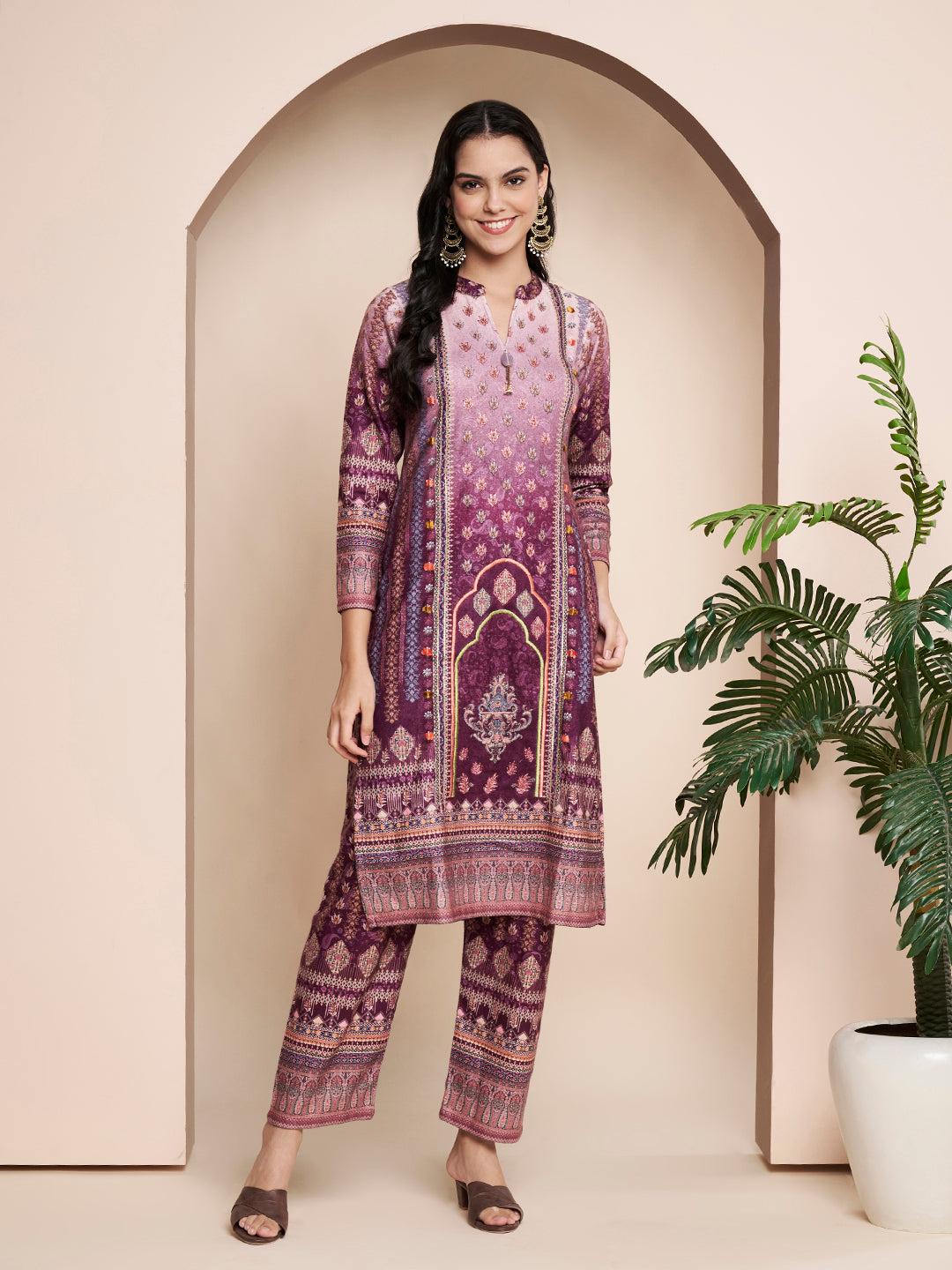 Winter Printed Handwork Kurta With Pant