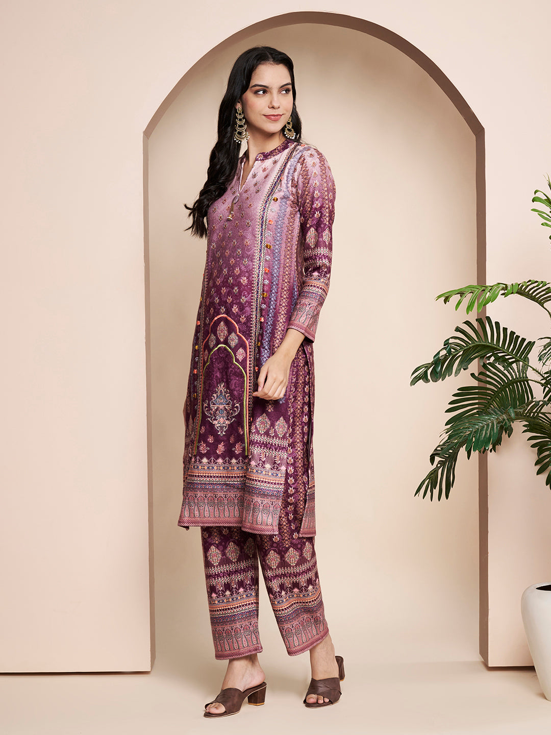 Winter Printed Handwork Kurta With Pant