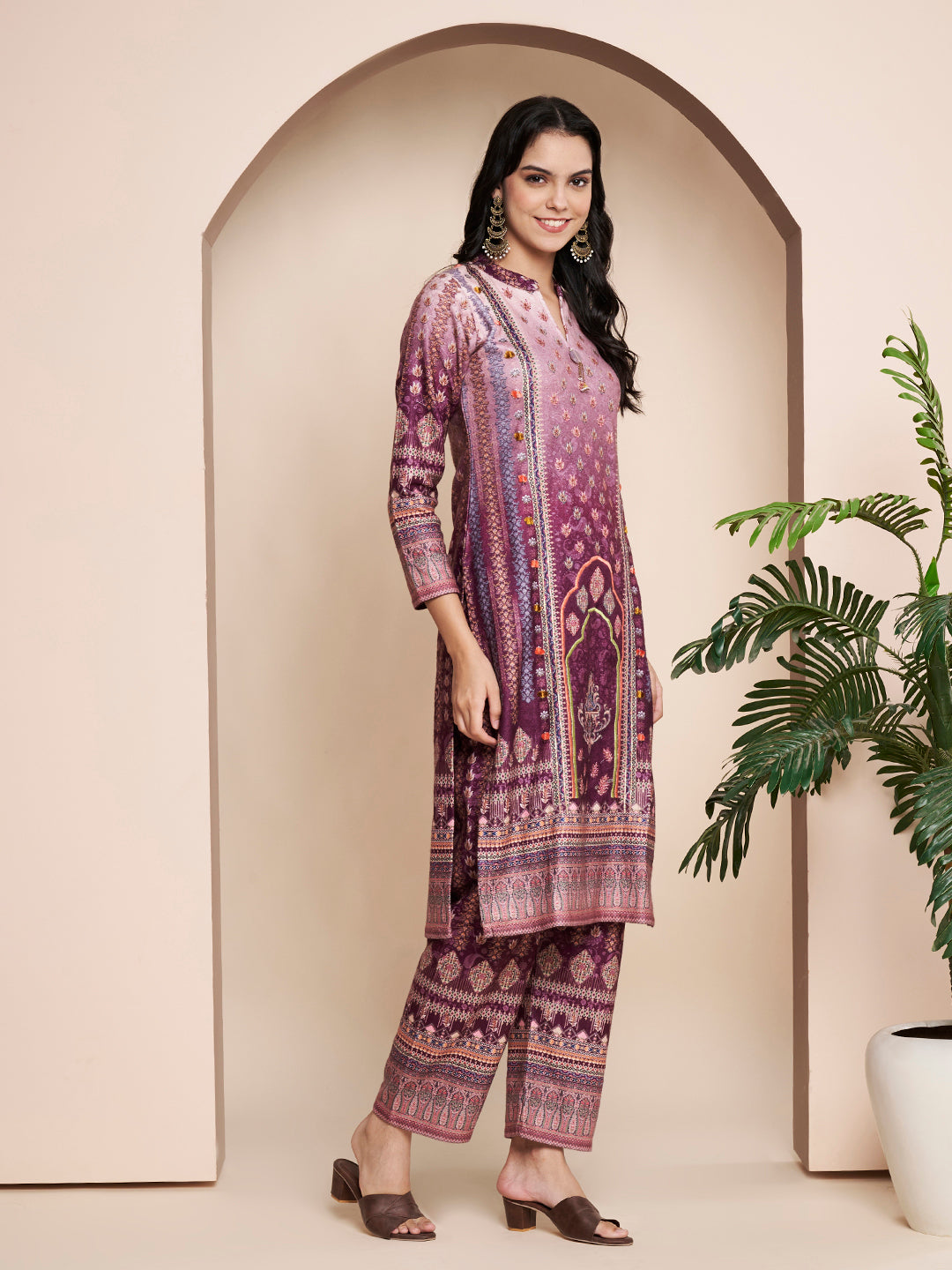 Winter Printed Handwork Kurta With Pant