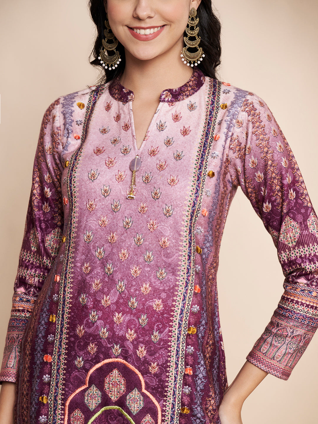 Winter Printed Handwork Kurta With Pant