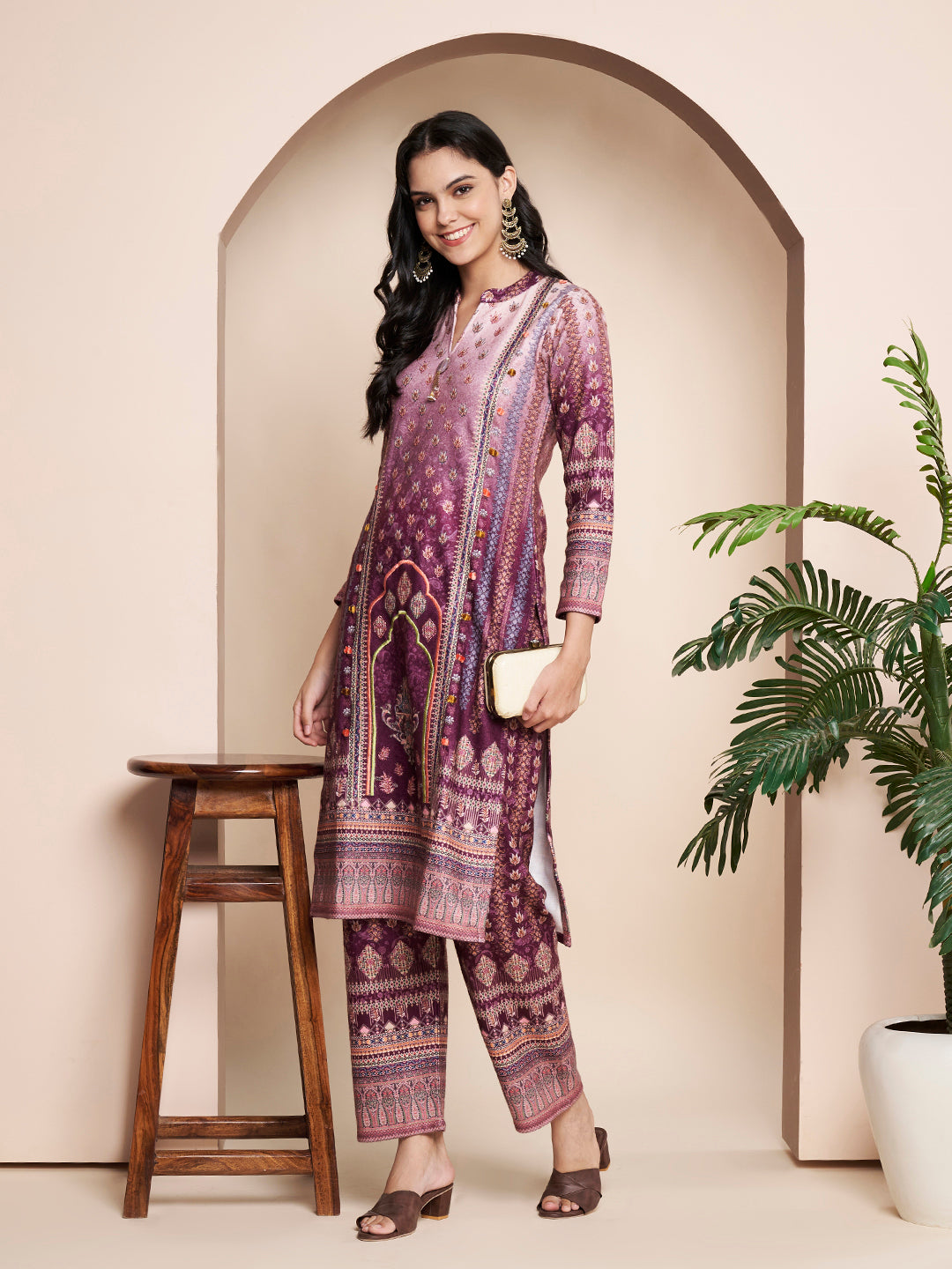 Winter Printed Handwork Kurta With Pant