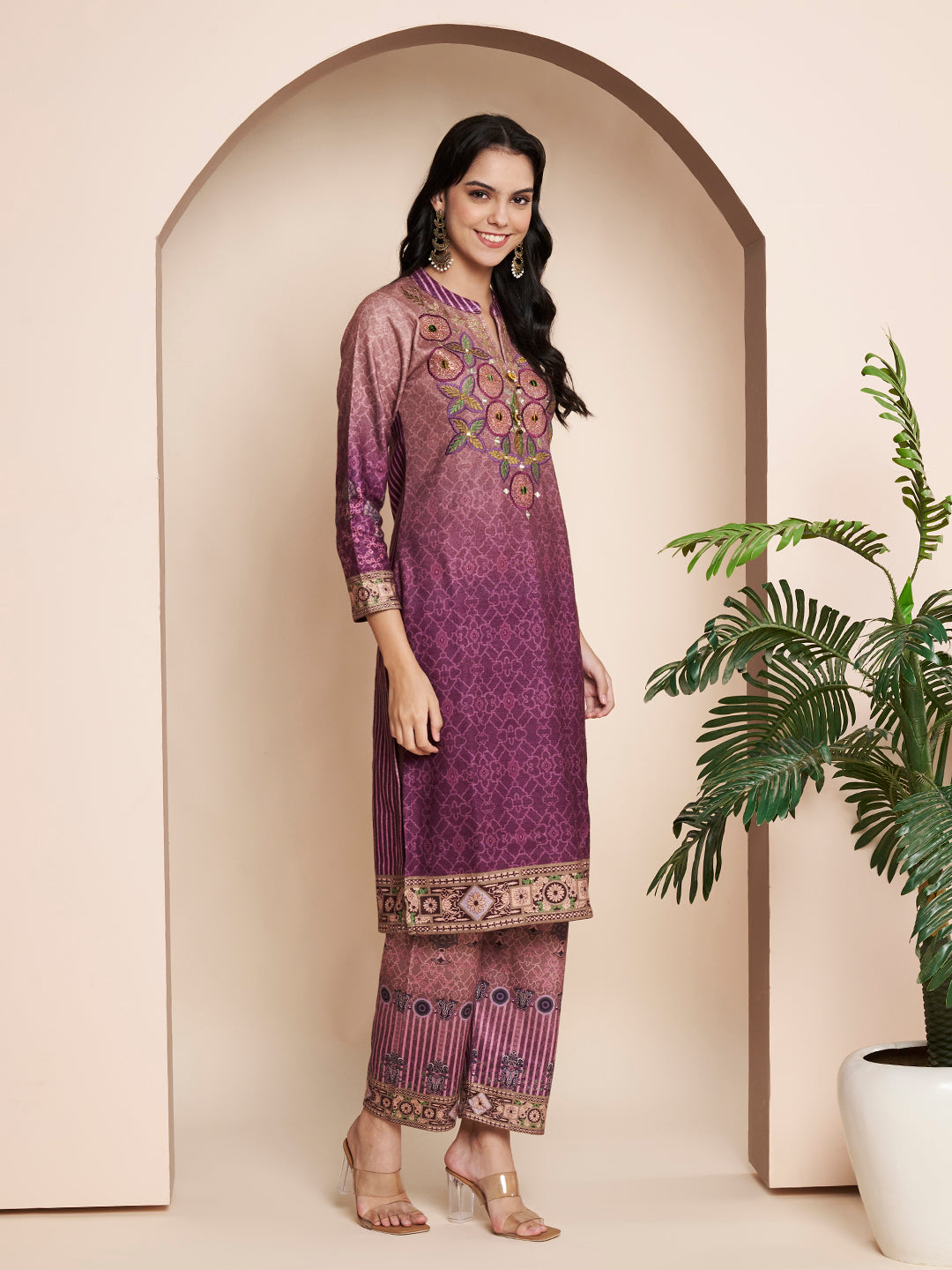 Winter Printed Embroidery Kurta With Pant