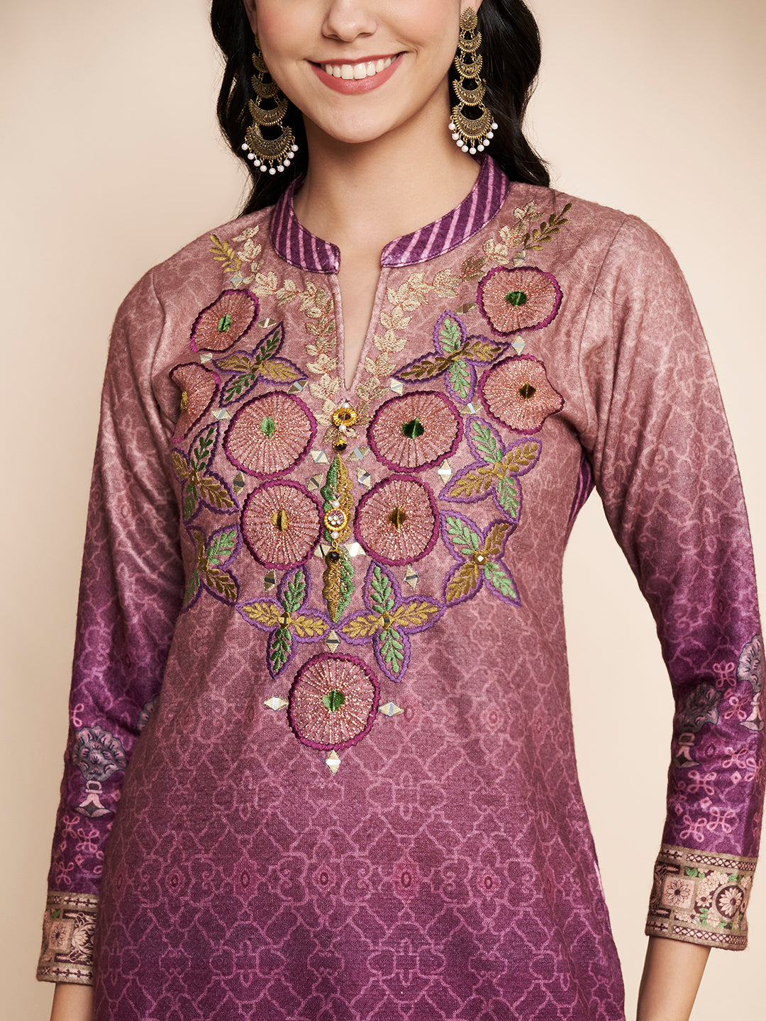 Winter Printed Embroidery Kurta With Pant