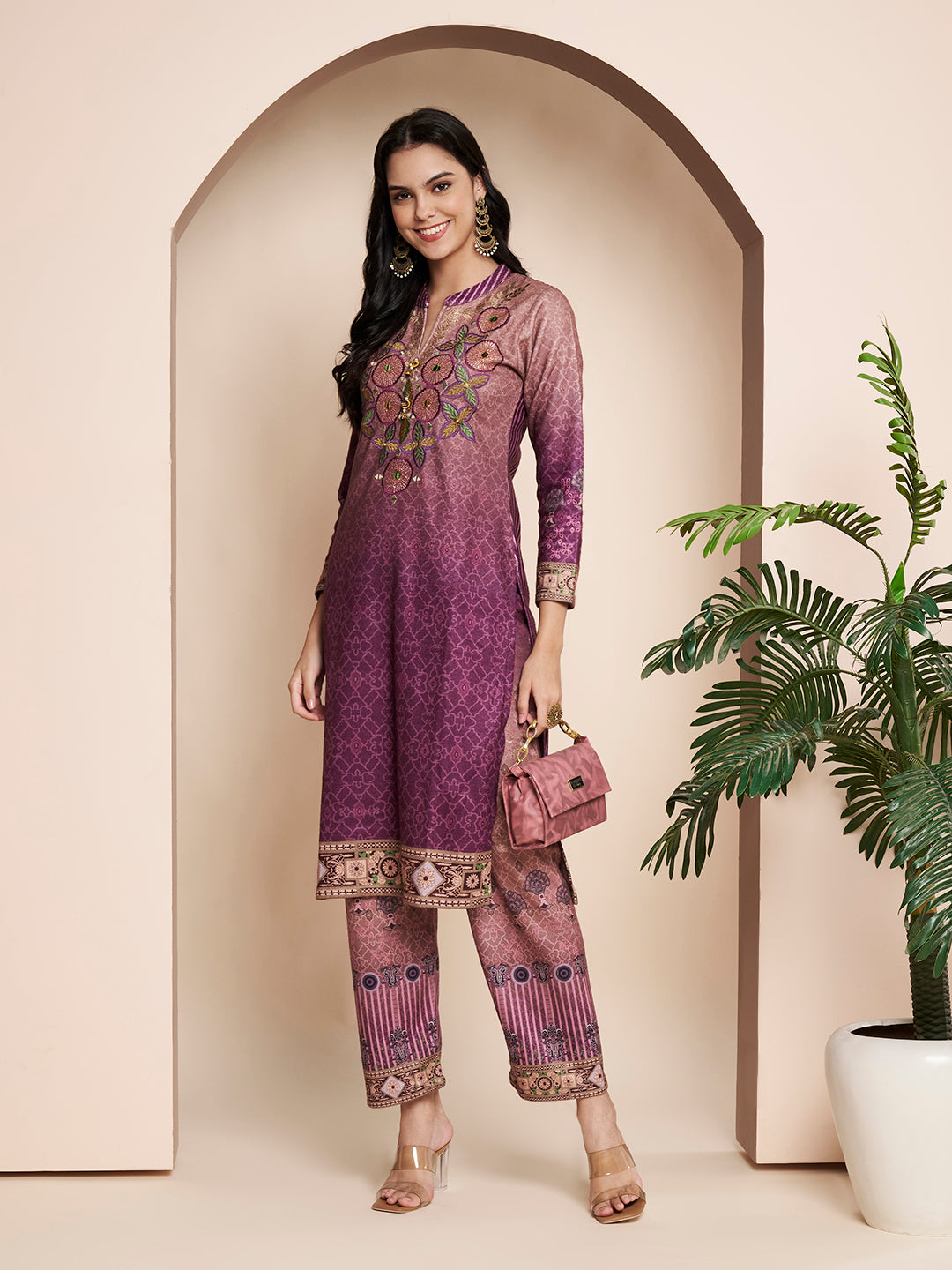 Winter Printed Embroidery Kurta With Pant