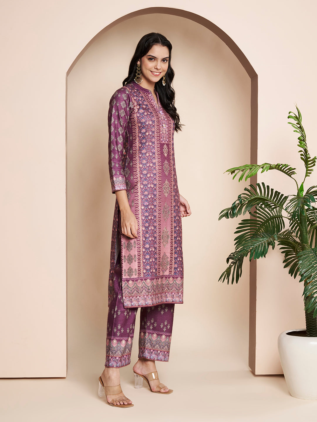 Winter Printed Handwork Kurta With Pant