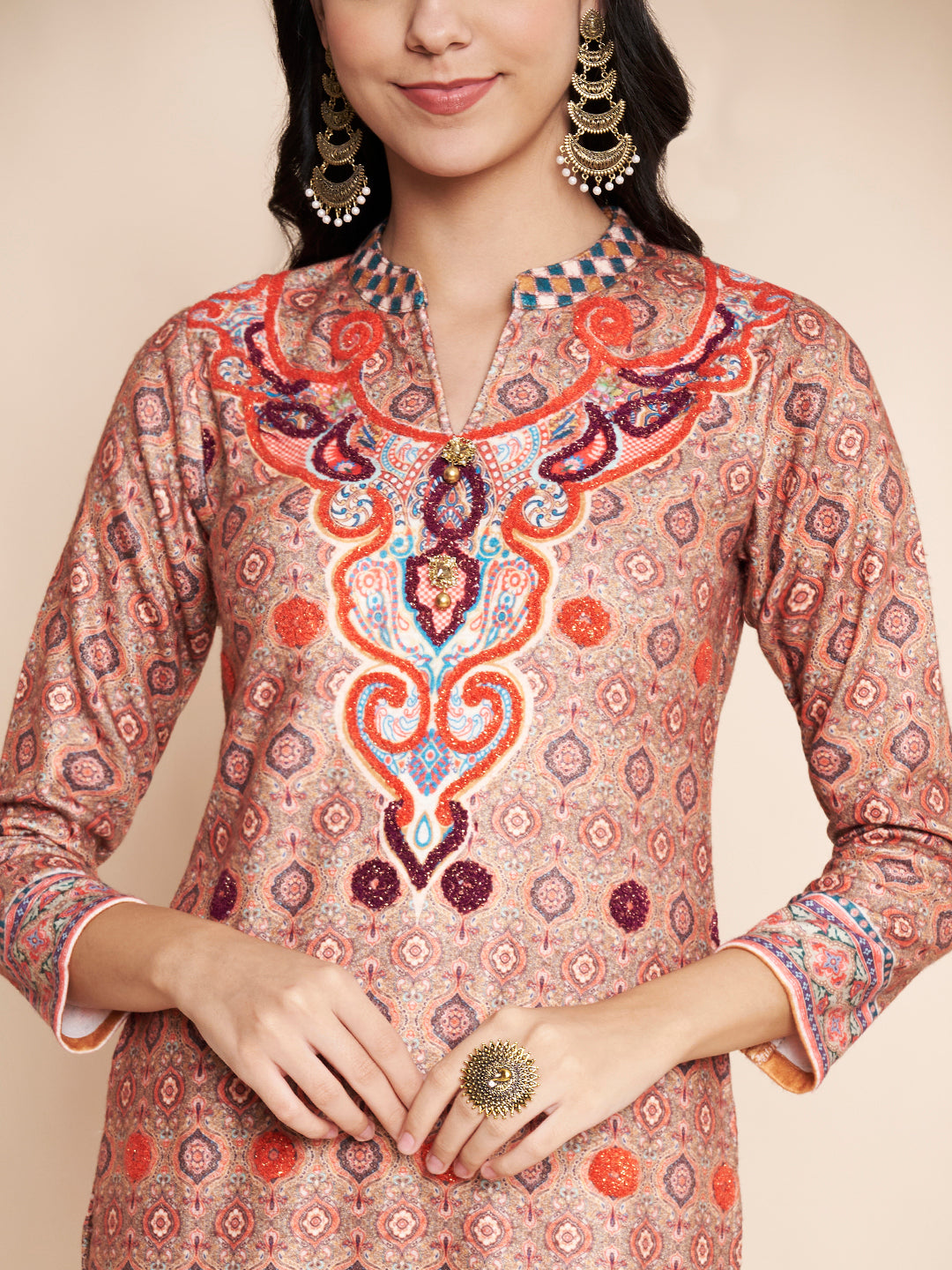 Winter Kurta Printed Handwork With Pant