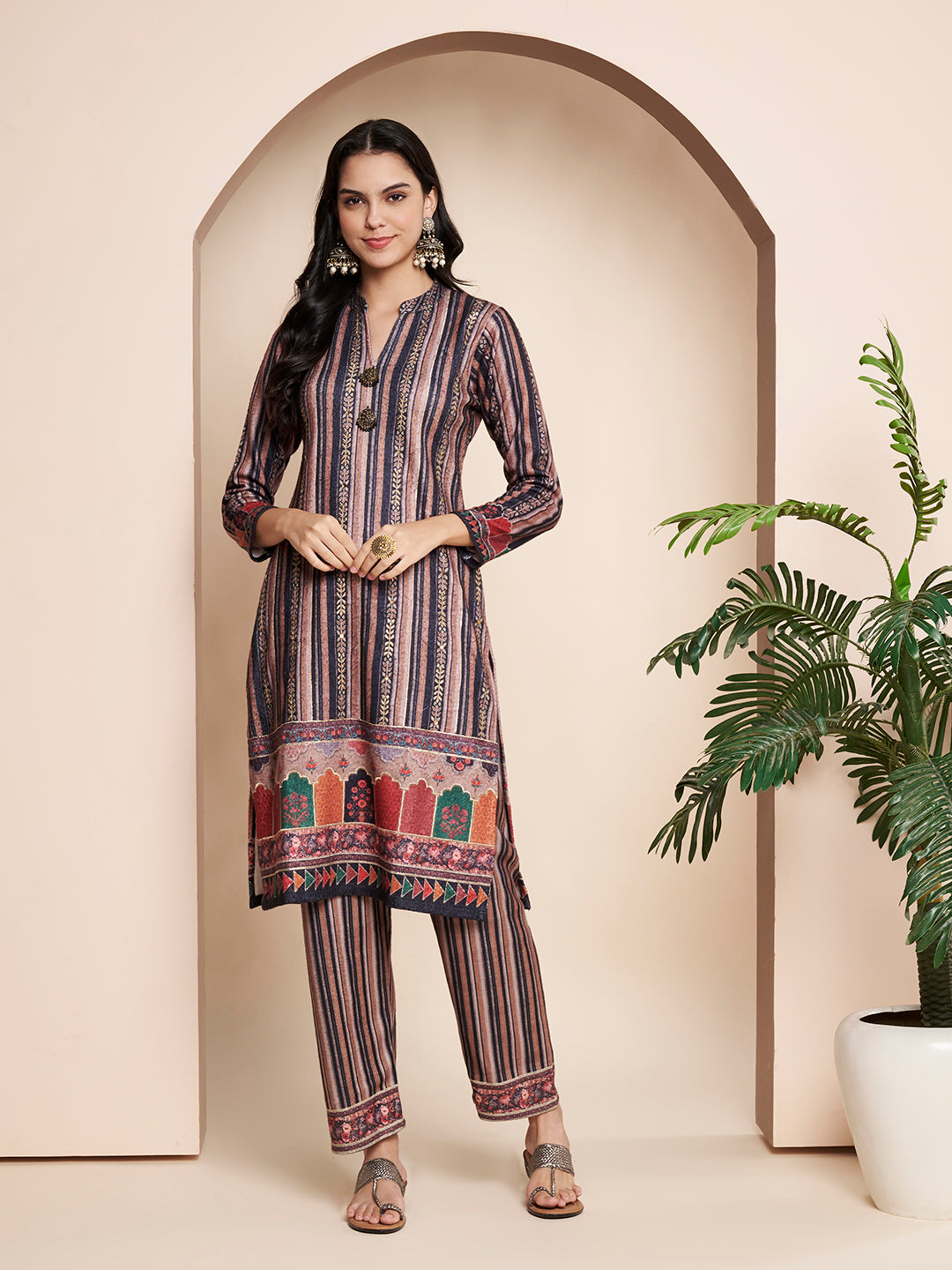 Winter Printed Handwork kurta With Pant