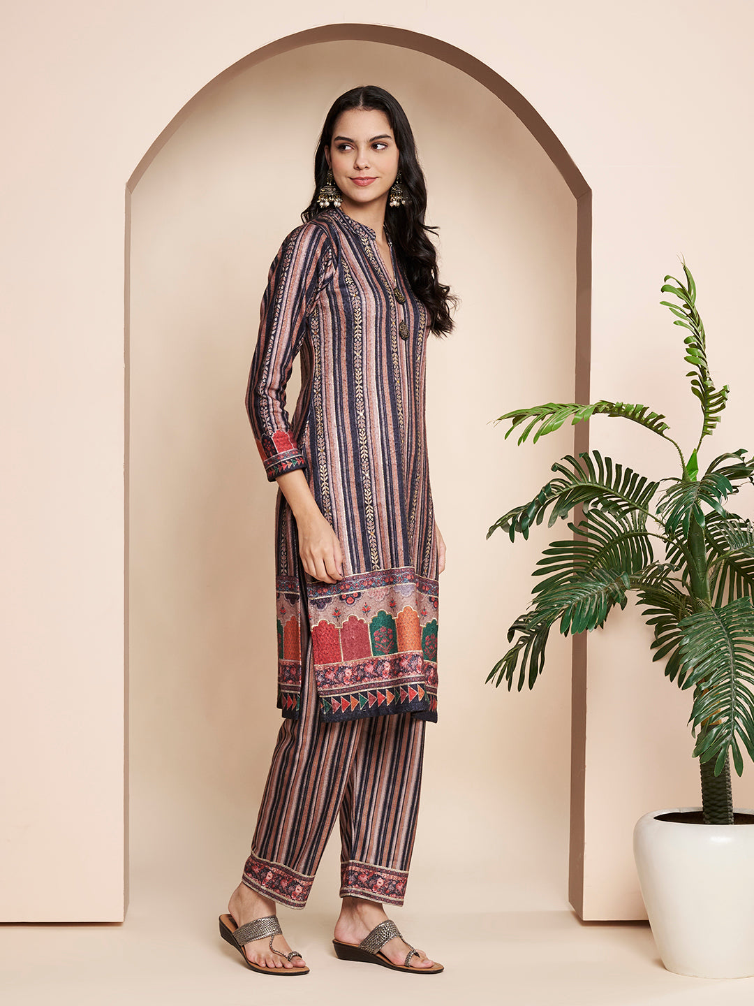 Winter Printed Handwork kurta With Pant