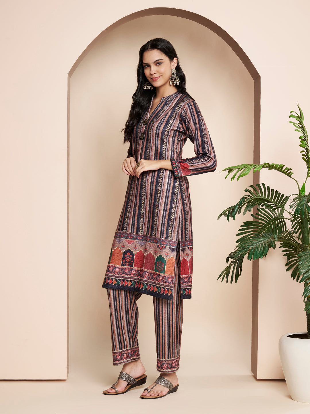 Winter Printed Handwork kurta With Pant