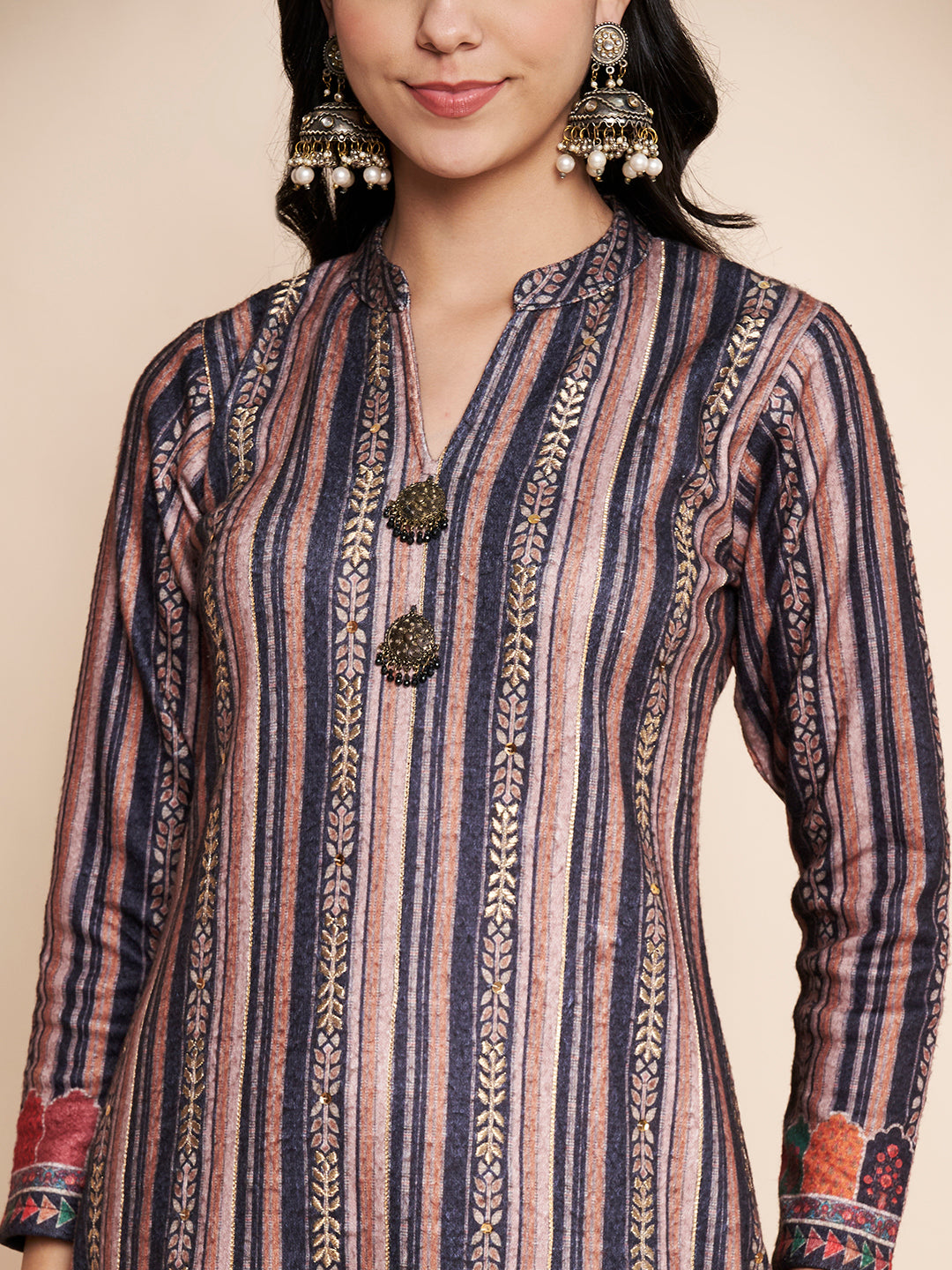 Winter Printed Handwork kurta With Pant