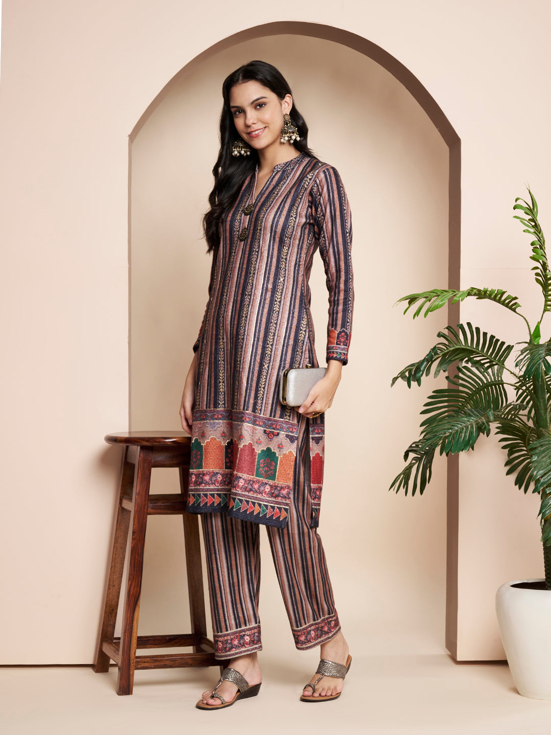 Winter Printed Handwork kurta With Pant
