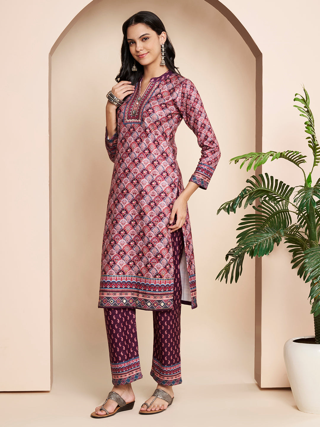Winter Kurta Printed Handwork With Pant