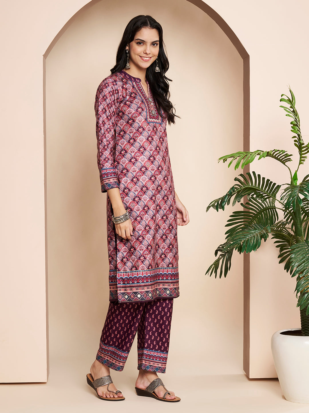 Winter Kurta Printed Handwork With Pant