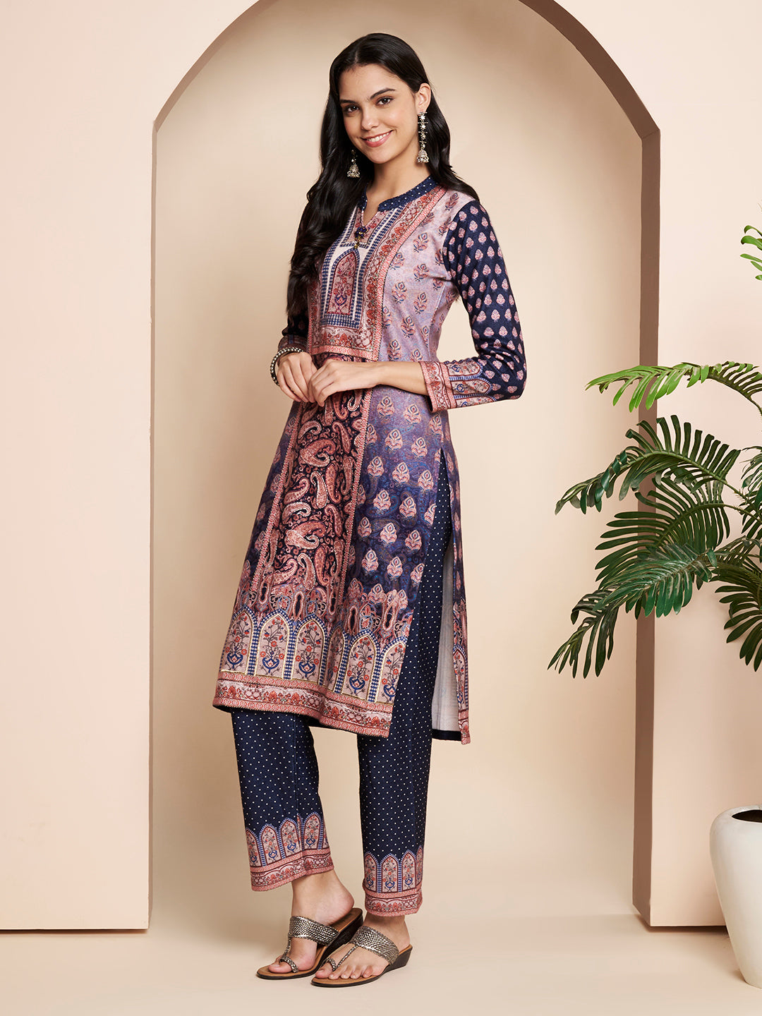 Winter Printed Handwork Kurta With Pant