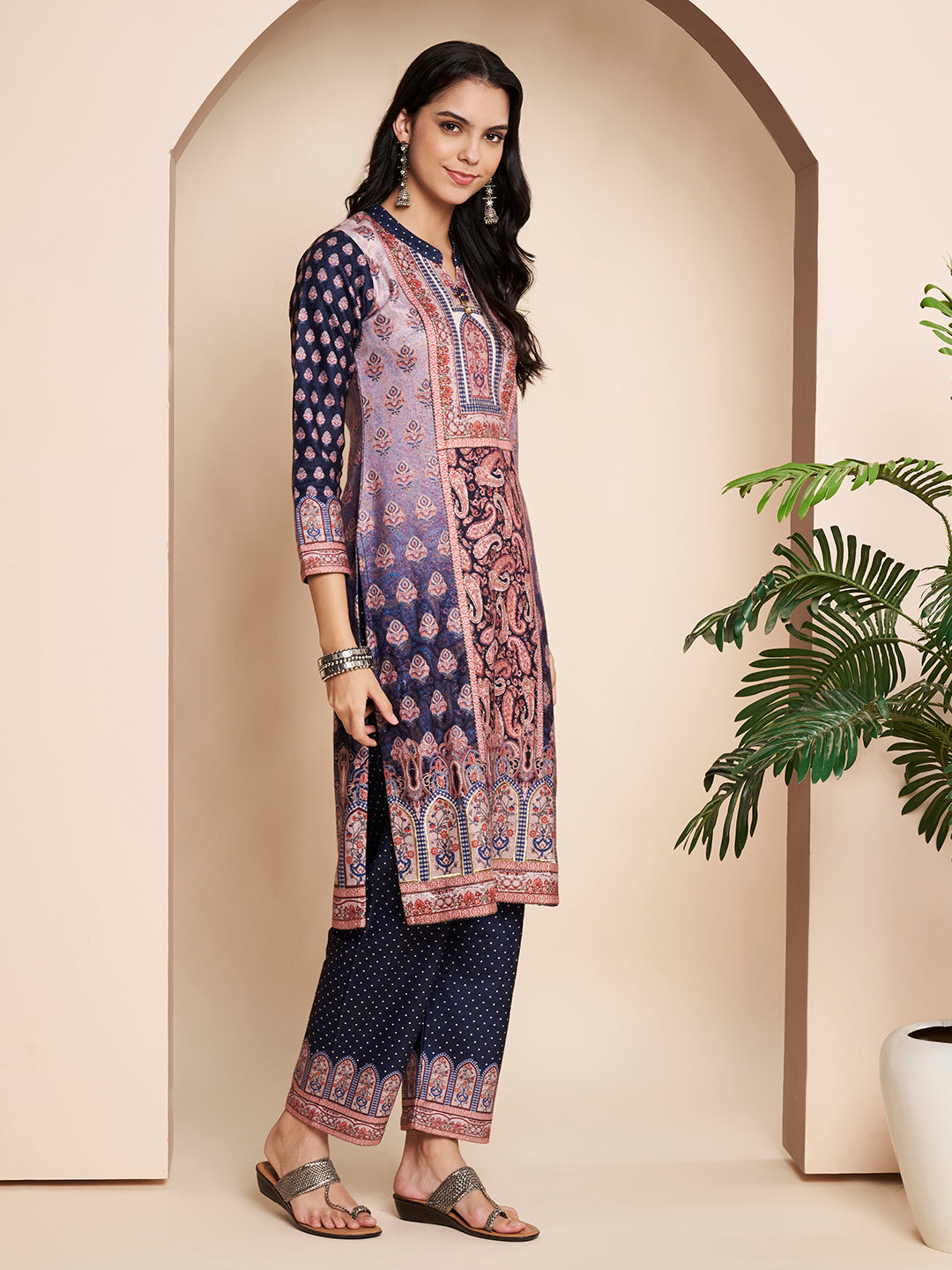 Winter Printed Handwork Kurta With Pant