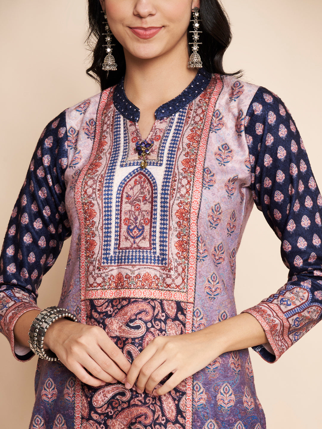 Winter Printed Handwork Kurta With Pant