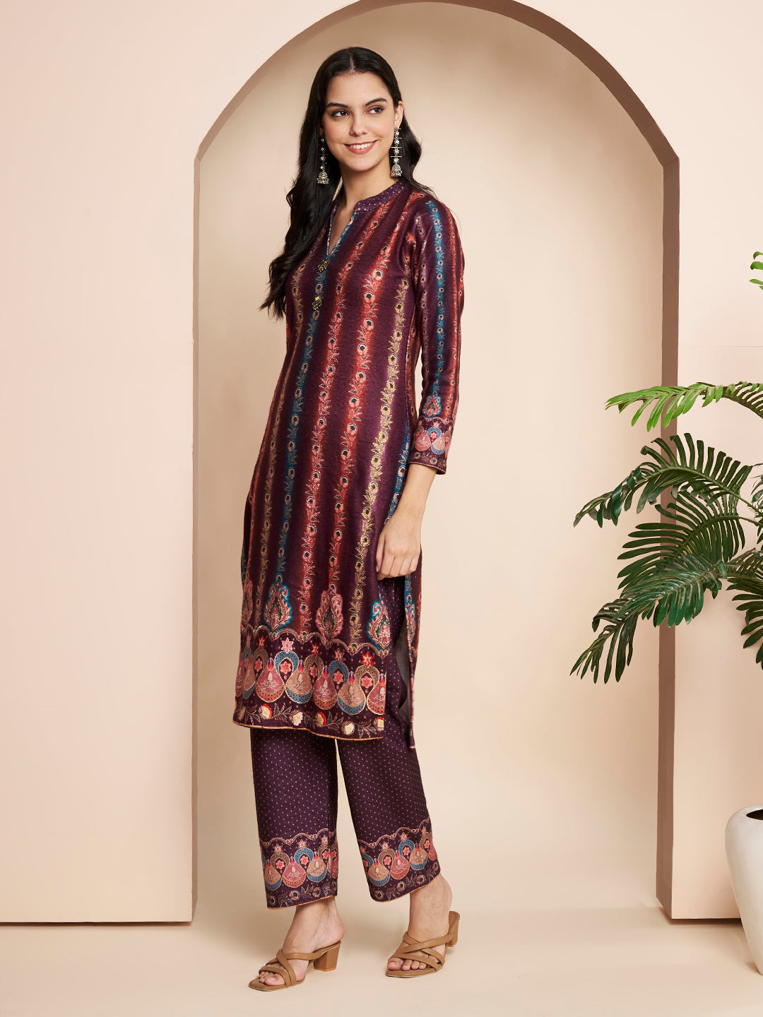 Winter Printed Handwork Kurta With Pant