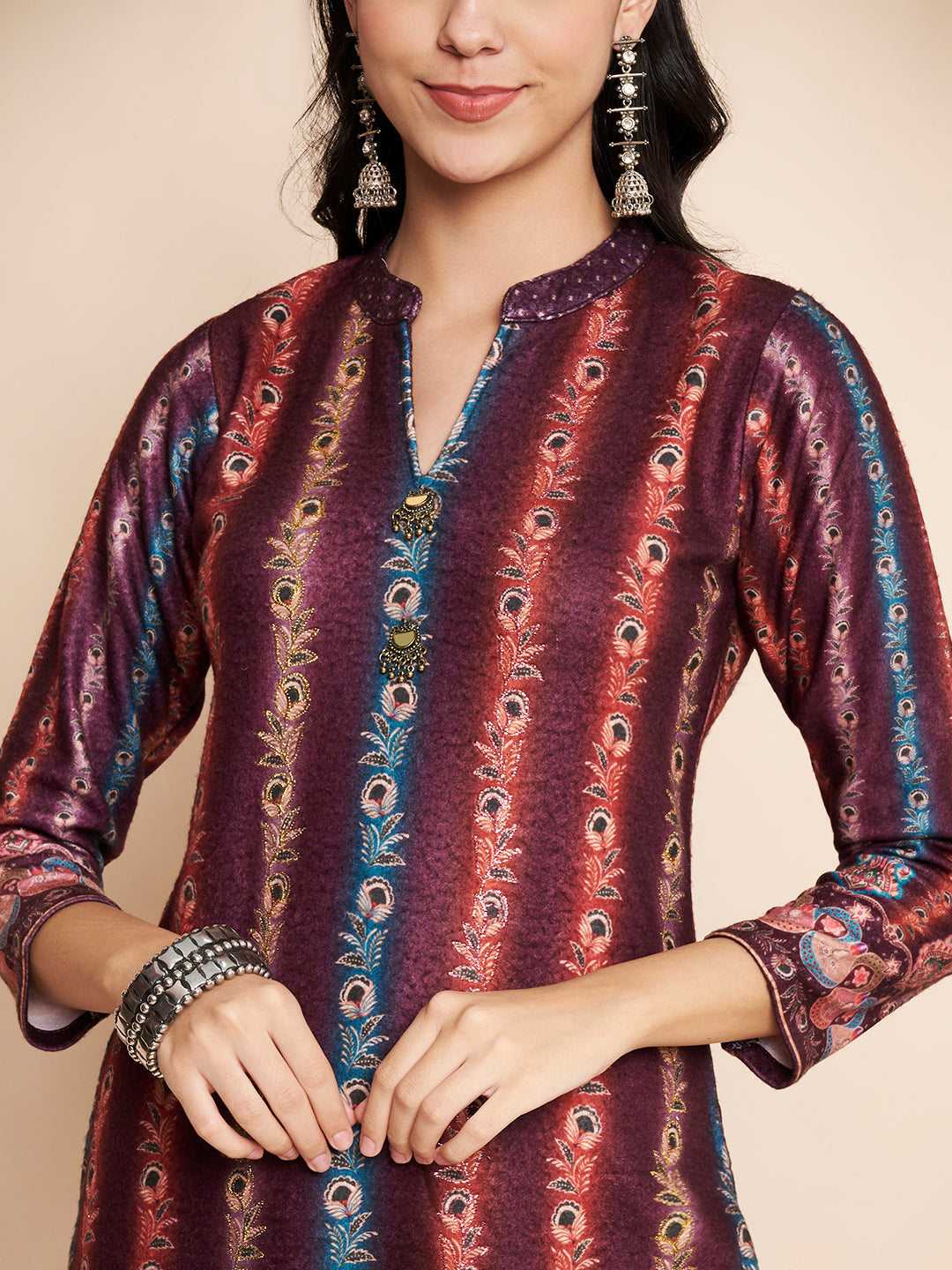 Winter Printed Handwork Kurta With Pant