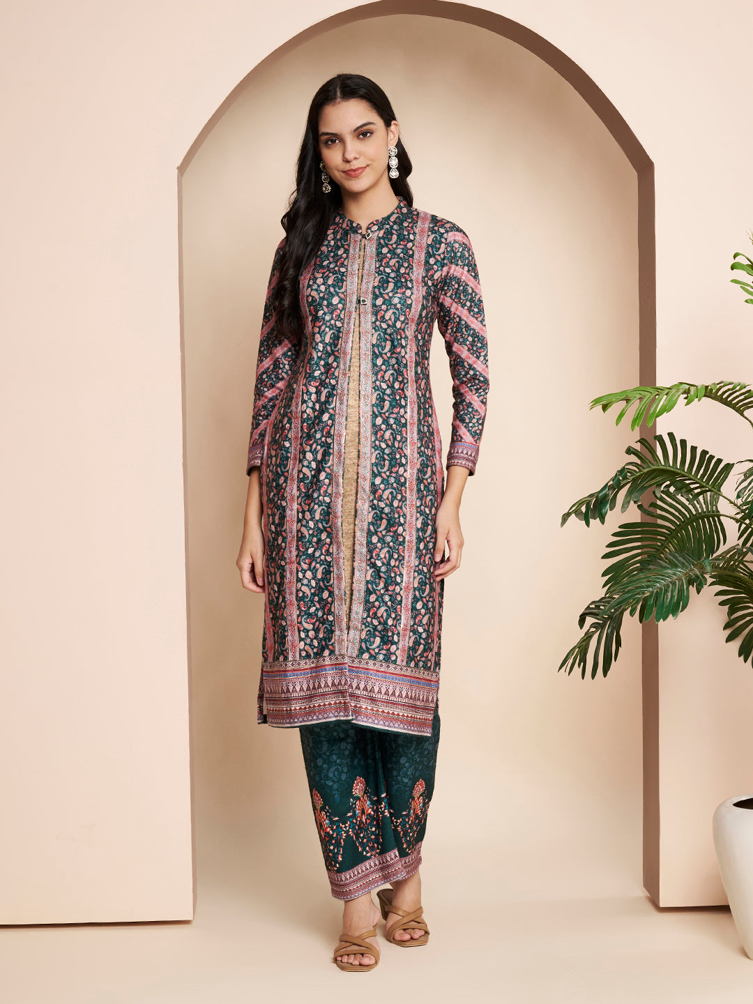 Winter Printed Handwork Kurta With Pant