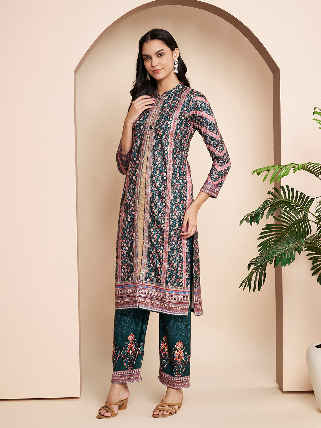 Winter Printed Handwork Kurta With Pant