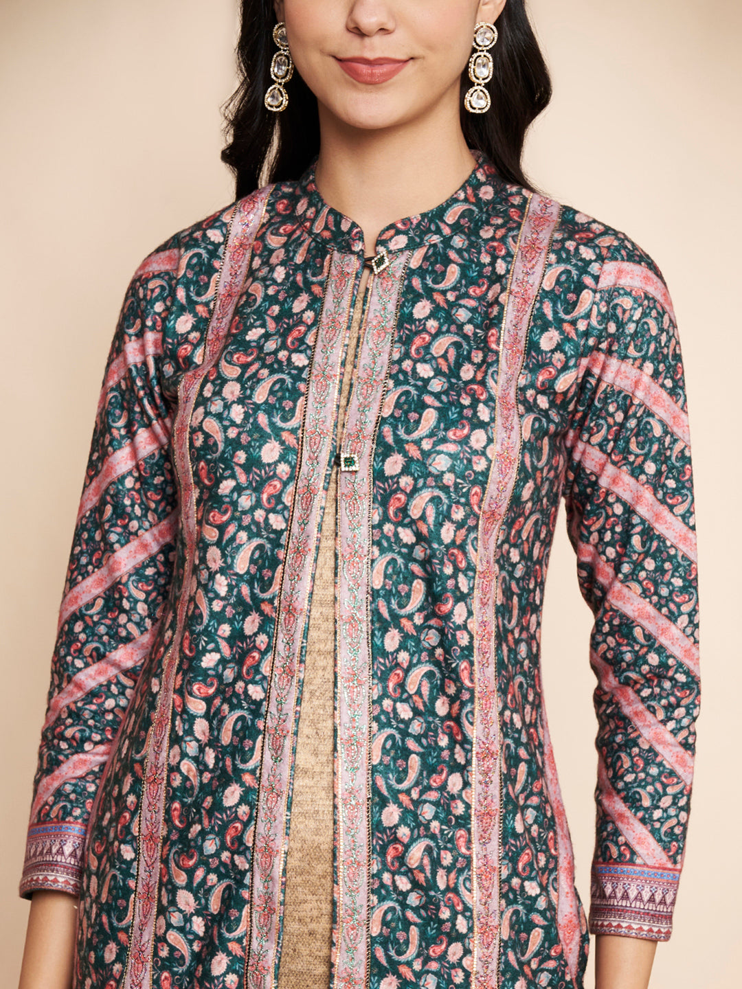 Winter Printed Handwork Kurta With Pant