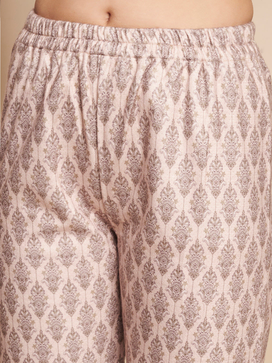 Winter Printed Handwork Kurta with Pant & Shawl