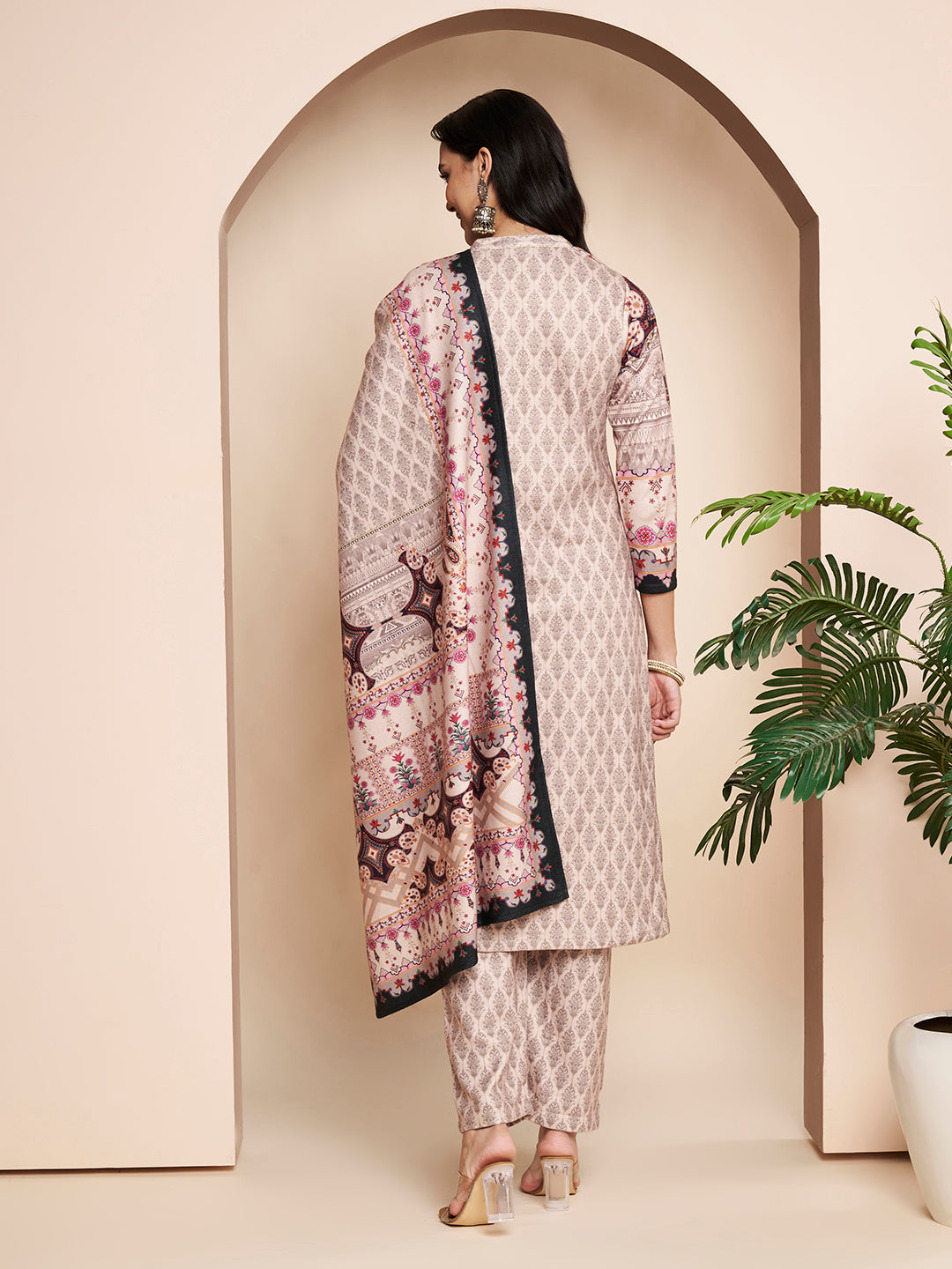 Winter Printed Handwork Kurta with Pant & Shawl