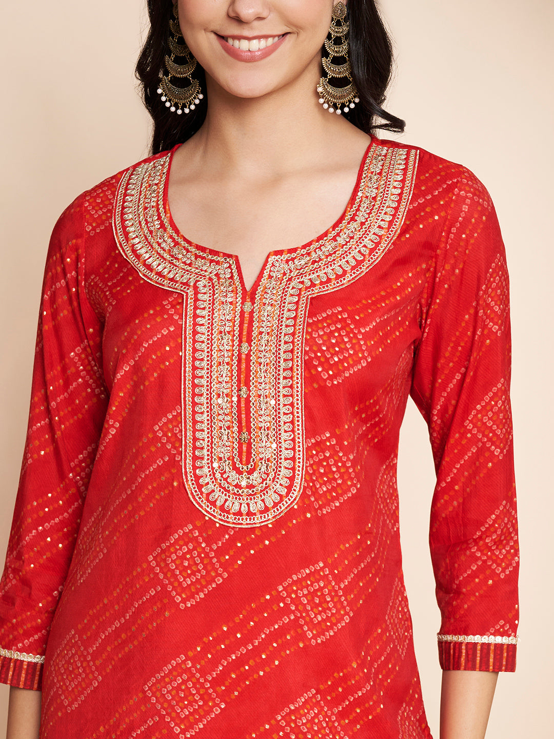 Red Embroidered Kurta Set with Pant & Dupatta