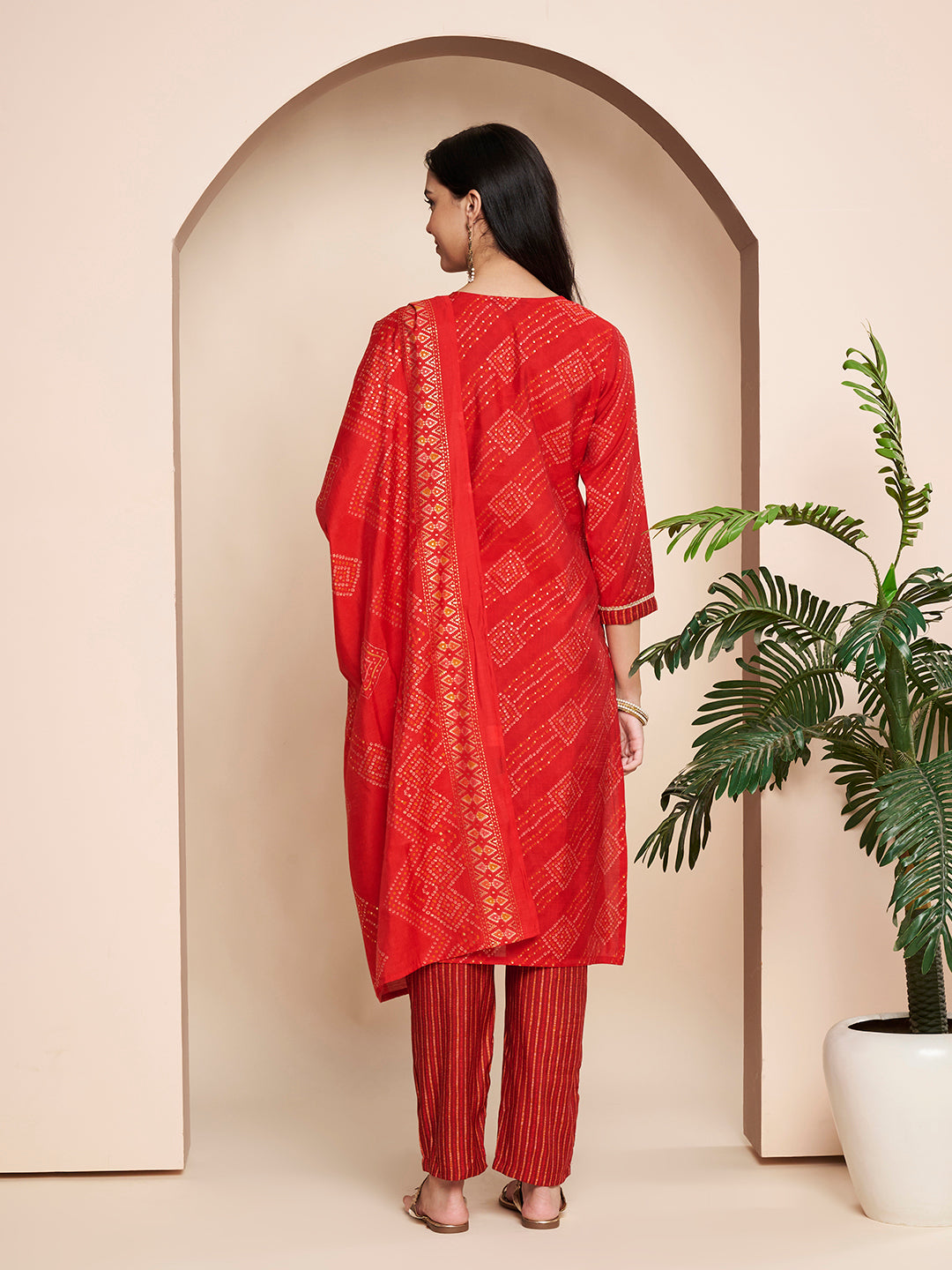 Red Embroidered Kurta Set with Pant & Dupatta