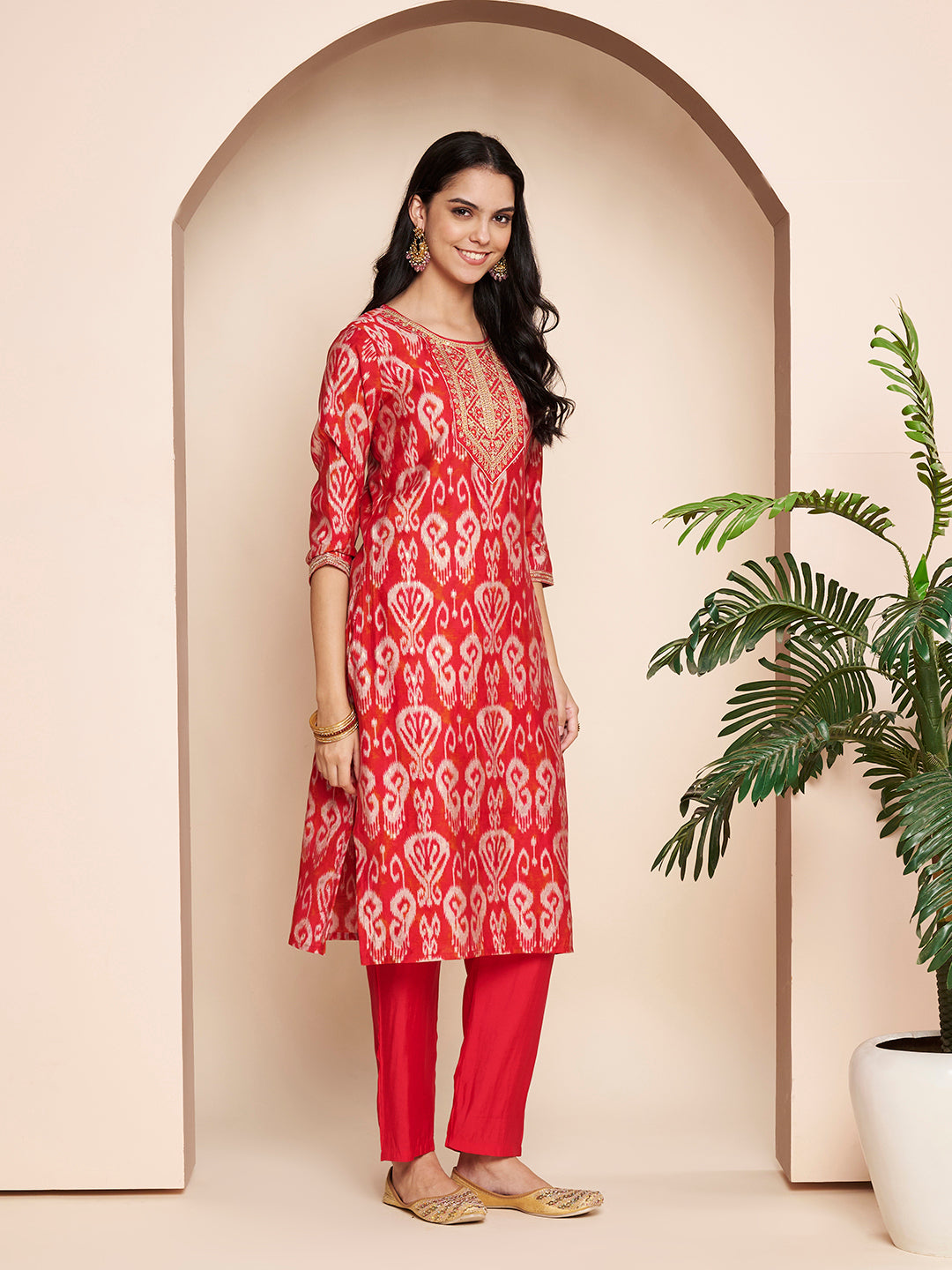 Fuchsia Embroidered Kurta With Pant & Dupatta