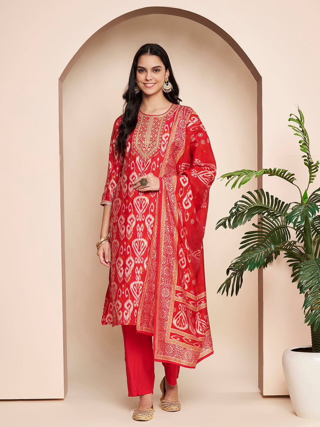 Fuchsia Embroidered Kurta With Pant & Dupatta