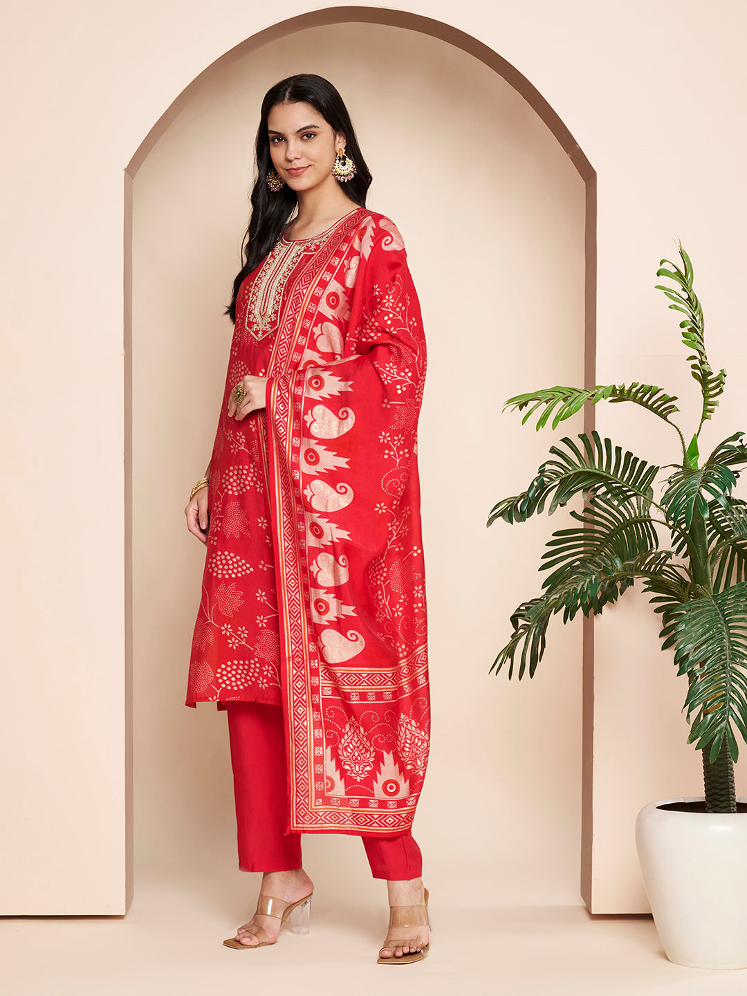 Fuchsia Embroidered Kurta Set with Pant & Dupatta
