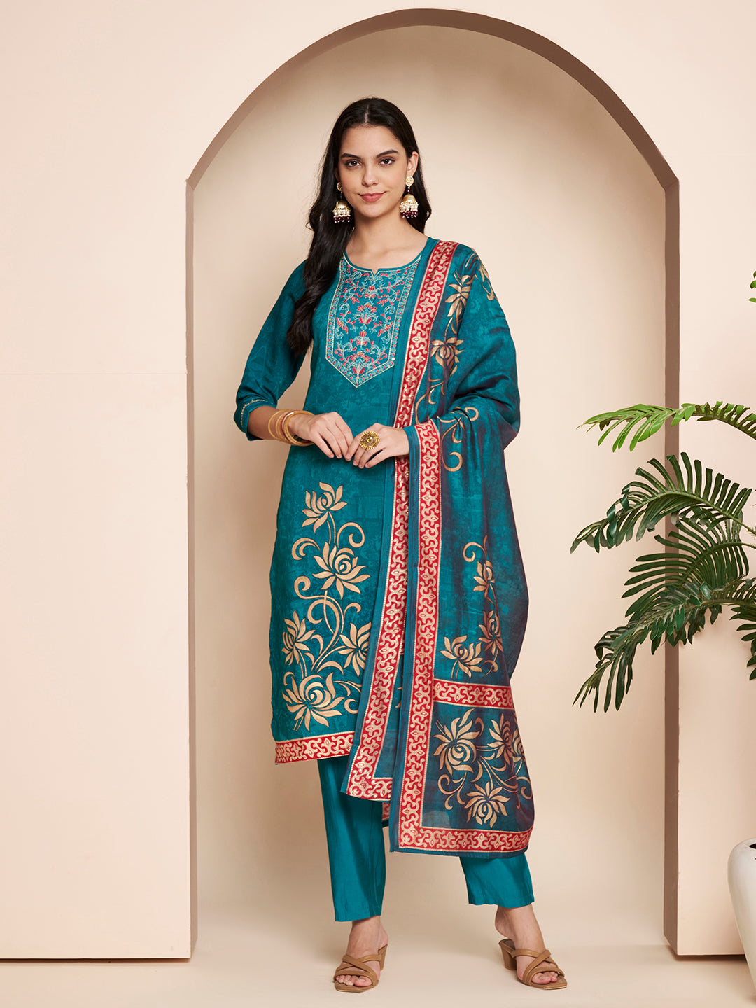 Elegant Embroidered Kurta Set with Pant & Dupatta