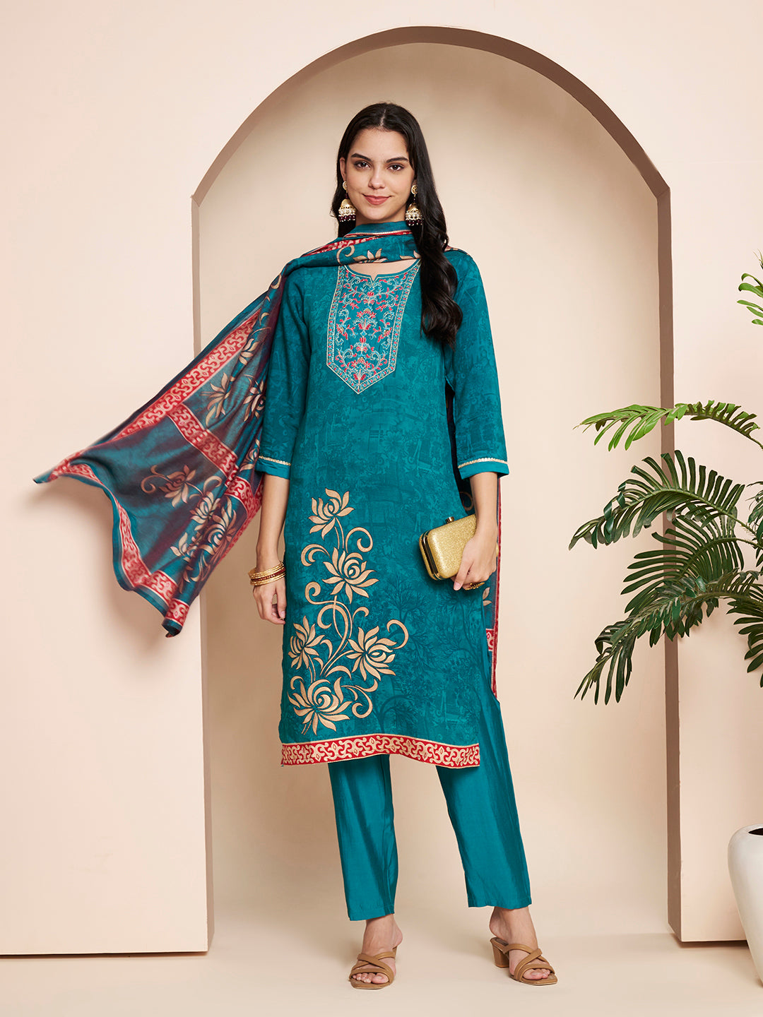 Elegant Embroidered Kurta Set with Pant & Dupatta
