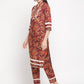 Women Floral Printed Maroon Embroidered Kurta With Pant .
